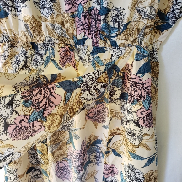 American And Beyond Caftan Dress Womens Size L Tan Floral Maxi High Front Slits - Picture 7 of 14